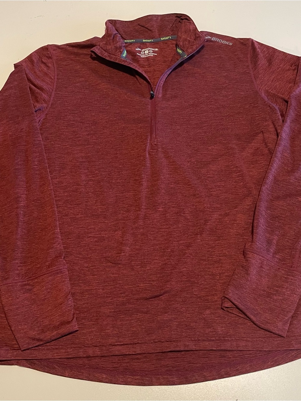Brooks Burgundy Quarter-Zip Pullover with Key Pocket and Thumb Slip
